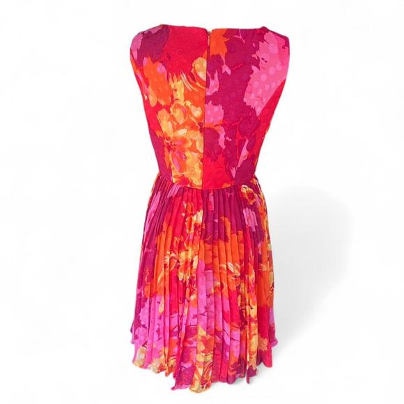 Adrianna Papell orange & pink floral pleated dress - Picture 4 of 6